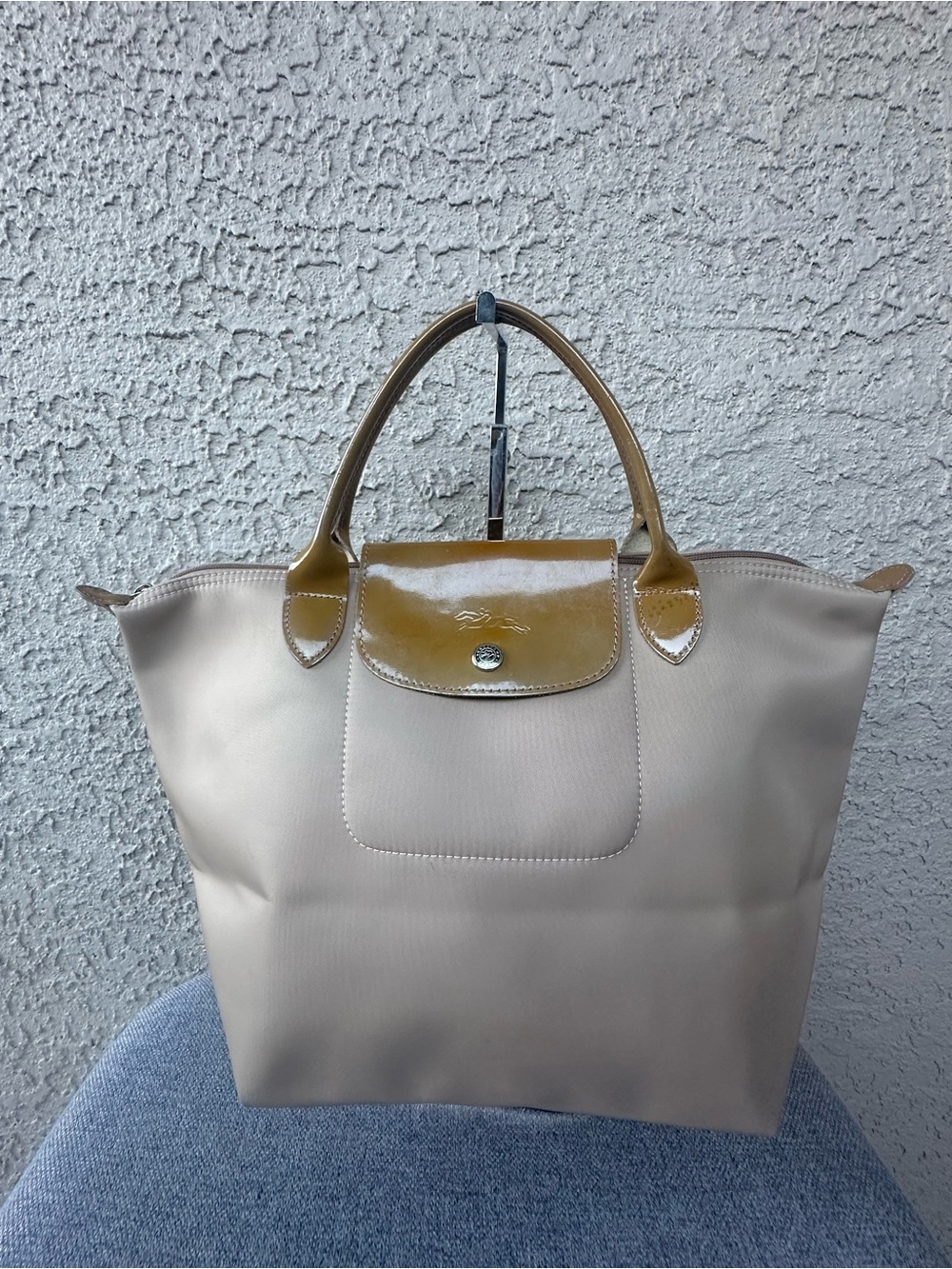 Longchamp Le Pliage patent leather Beige Tote